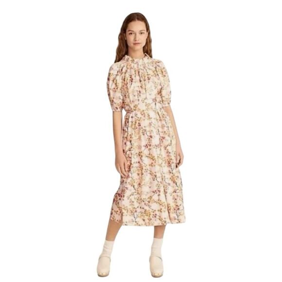 NWT J.Crew Smocked Neck Puff-Sleeve Dress in Cherry Blossom Pink Size M - Picture 1 of 9